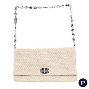 Miu Miu Off White Matelassé Leather Crystal Cloqué Flap Shoulder Bag